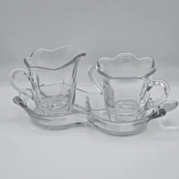 DUNCAN & MILLER Vintage Canterbury 3 piece Crystal Sugar, Creamer & Divided Tray - Picture 6 of 11